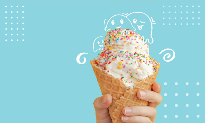 Ice Cream Scoops with Cone and Sprinkles